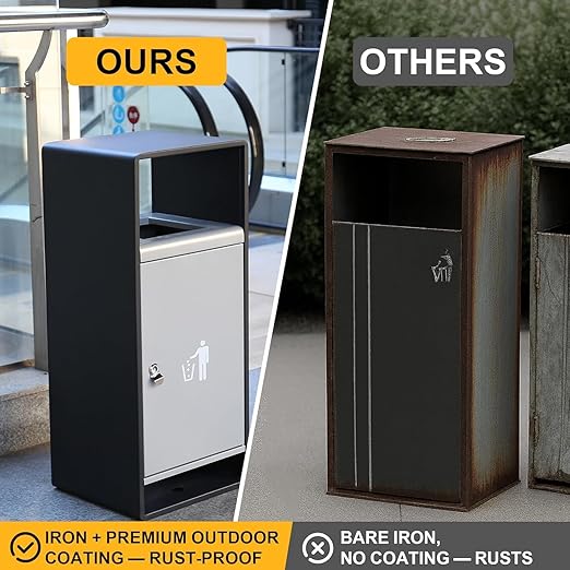 Commercial Outdoor Trash Can with Lid,Rust-Resistant Waterproof Windproof Garbage Can with Removable Inner Barrel, Lockable Stainless Steel Trash Bin for Patio Hotel Park Garden(Gray)