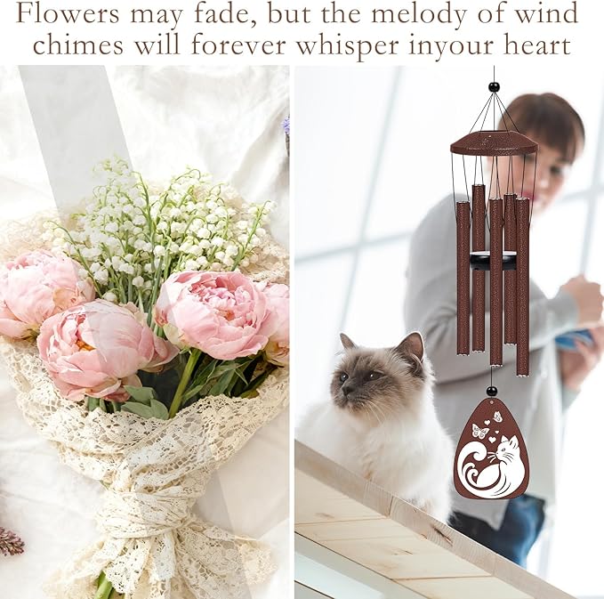 Pet Memorial Gift for Loss of Cat - Pet Memorial Wind Chimes for Loss of Cats Cat Sympathy Gifts Pets Remembrance Wind Chimes for Outside Garden Patio Condolence