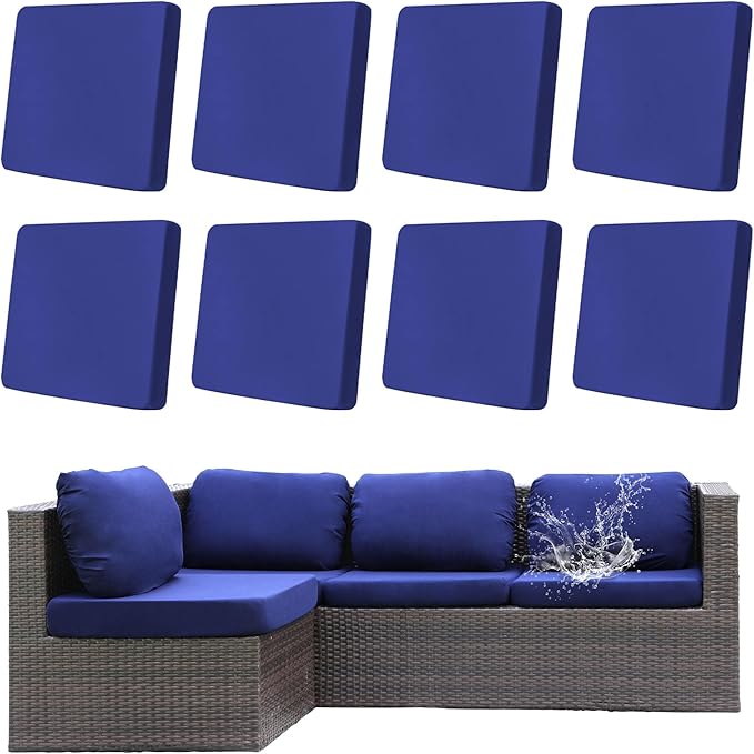 8Pcs Outdoor Cushion Covers, Patio Cushion Covers,Stretch Elastic Slipcovers, Replacement Washable & Reusable Furniture Protector for Patio Couch (Lake Blue,Cover Only)