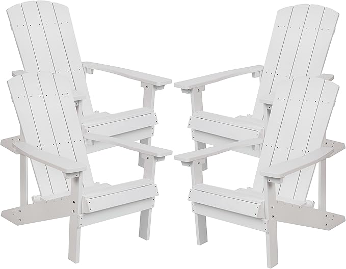 Flash Furniture Charlestown Poly Resin Adirondack Chair - White - All Weather - Indoor/Outdoor - Set of 4