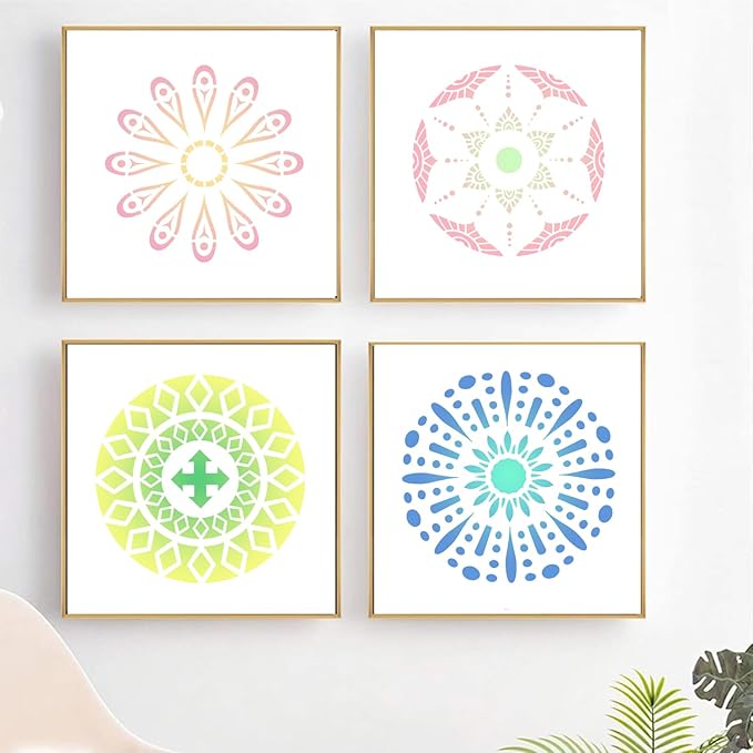48 PCS Mandala Stencils Reusable Mandala Cookie Template Stencils for Painting for Coffee Cake Decorations Painting Rocks Wood Canvas Fabric Glass Pottery DIY Art Projects, 3.54 x 3.54 Inch