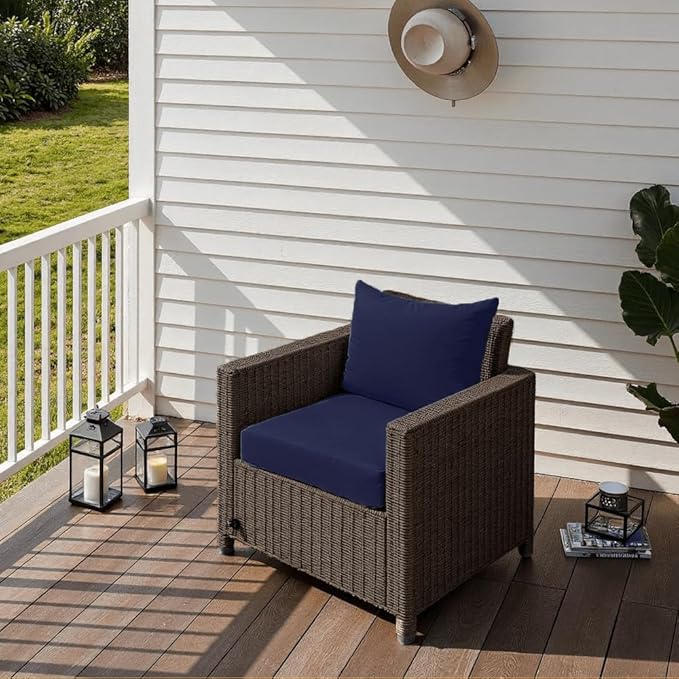 Outdoor Seat Cushion Set 22 x 24 x 4 Inch, Waterproof & Fade Resistant Patio Furniture Cushions with Removable Cover and Ties, Thick Deep Seating Pads for Outside Chair Sofa Couch, Dark Blue