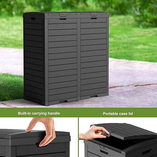 EFU 76 Gallon Outdoor Trash Can,Waterproof Resin Garbage Can with Tiered Lid & Drip Tray, Outside Trash Bin for Patio,Kitchen, Backyard & Deck, Black