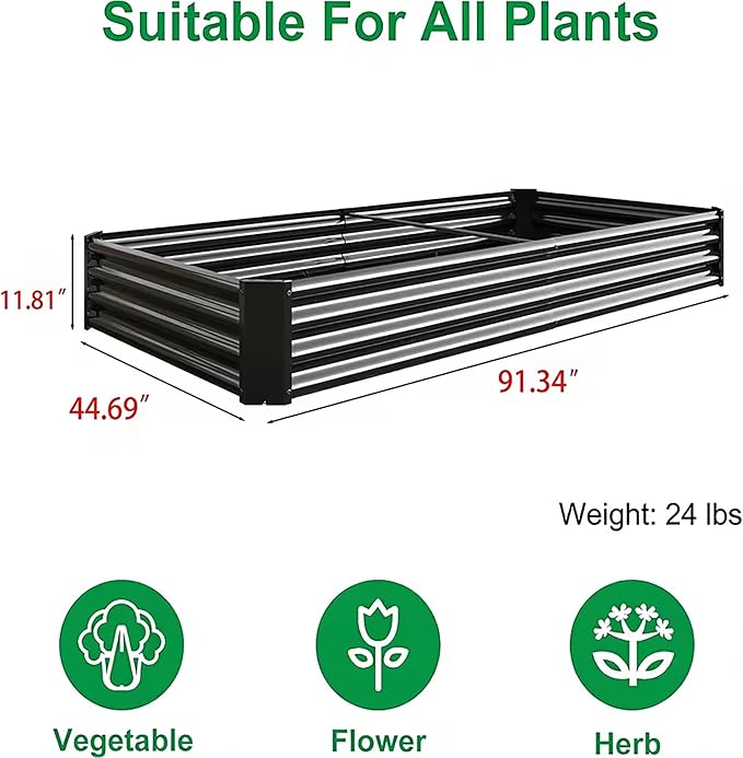 Metal Galvanized Raised Garden Bed Kit, 8 x 4 x 1 ft Galvanized Steel Raised Garden Planter Box Outdoor with Open Base for Growing Vegetables/Flowers/Herbs/Fruits/Succulents, Rectangle, Black
