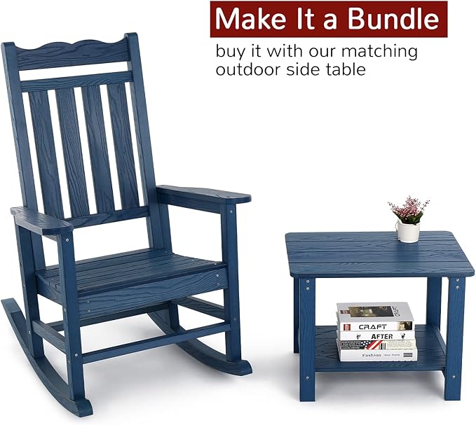 Stoog All-Weather Outdoor Rocking Chair, Porch Rocker with 400 lbs Weight Capacity, for Backyard, Fire Pit, Lawn, Garden and Indoor, Blue