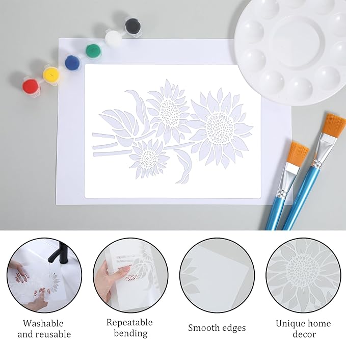 Large Sunflower Stencils for Painting - 11.8x8.3 Inch Flower Stencils for Painting on Walls, Flower Stencil Versatile and Reusable for Crafts, Home Decor, DIY Projects