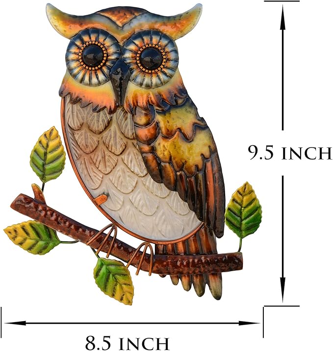 Owl Decor Metal Wall Art Outdoor Indoor,9 Inch Set of 3,Exquisite Owl Decorations for Home Garden Patio Porch Bedroom Kitchen, Metal Bird Wall Art