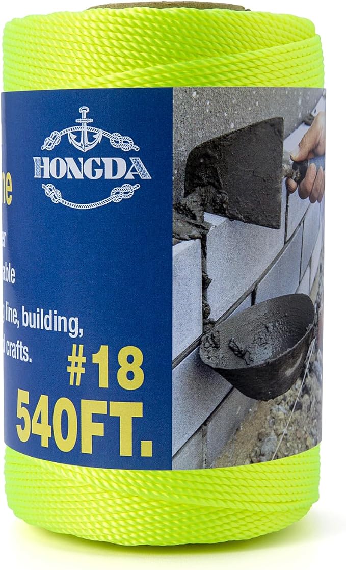 HONGDA Twisted Nylon String, #18 x 540FT Mason Line String, Nylon Twine for Masonry Job, Trot Line, Decoy Line, Net Making and Mending, Workshop, Crafts, Gardening