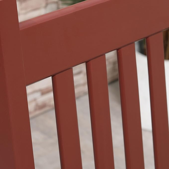 Outsunny Outdoor Rocking Chair Set of 2, Patio Rocking Chair with Smooth Curves, High Density Wooden Rockers for Lawn Garden Porch, Supports Up to 350lbs, Wine Red