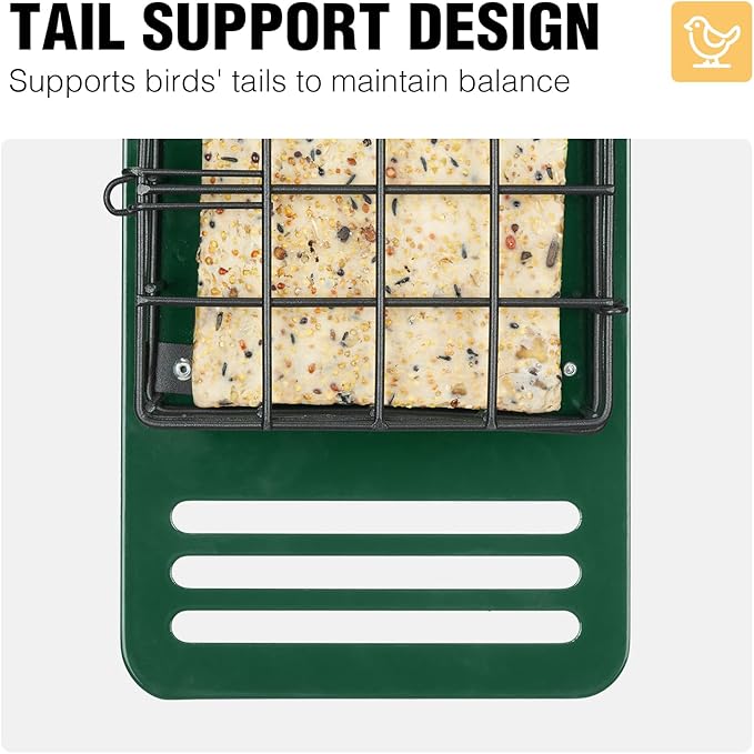 Veehoo Suet Bird Feeders for Outside Hanging, Woodpecker Feeder Double Suet Double Suet Feeder with Tail Prop & Weatherproof Roof, Wild Bird Feeder Suet Holder Suet Cakes Cage for Outside, Green