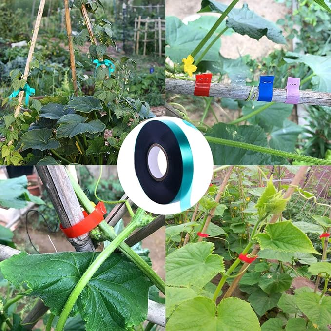 1 Roll 150 Feet Stretch Tie Tape 0.5 Inch Garden Tie Tape Thick Plant Ribbon Garden Green Vinyl Stake for Indoor Outdoor Patio Plant Use