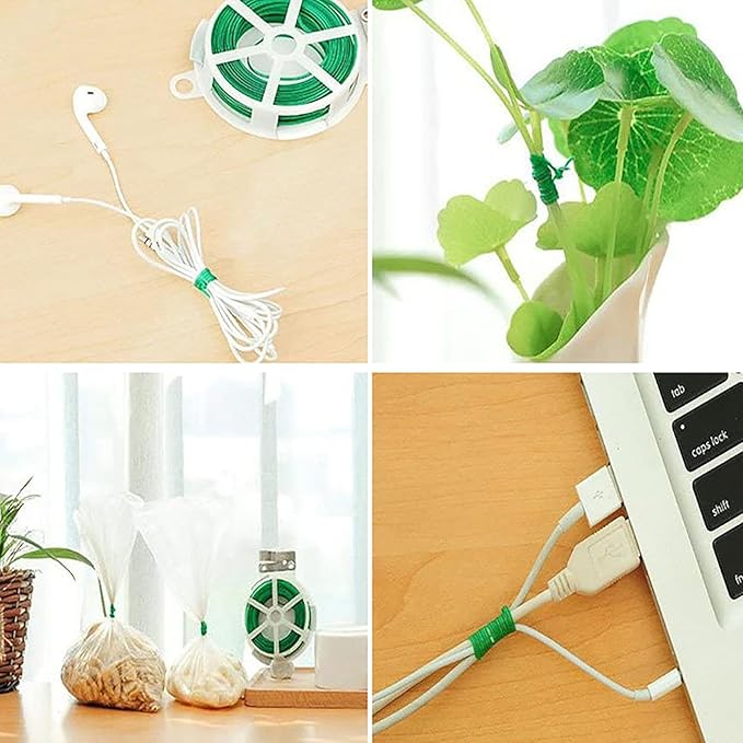 YIKANGHENG Garden Wire with Cutter, 2 Pcs Total 656 Feet/ 200 Meter Soft Iron Wire Horticultural Tying Line for Binding and Fixing of Fruit, Flower, Plants and Vegetables (2, Green)