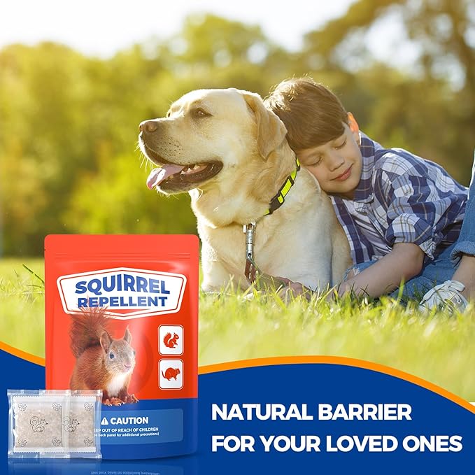 Squirrel Repellent Pouches 12 Packs - Natural Chipmunk Deterrent for Bird Feeders, Flower Pots, Lawn, Garden, Keep Squirrels Out of Attic, Car, Indoor