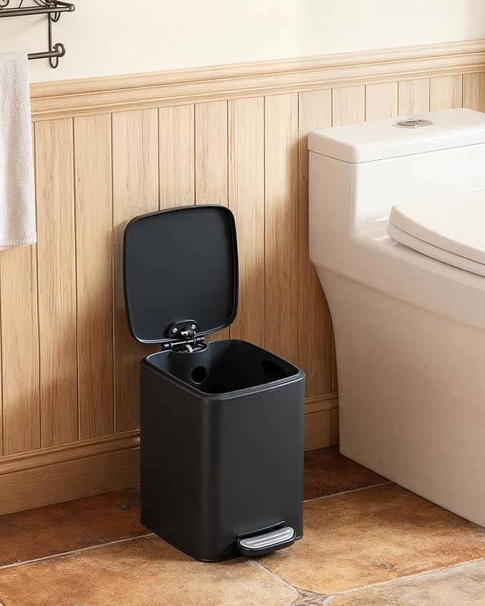 SONGMICS Dog Poop Trash Can, 1.6-Gallon (6 L) Outdoor Garbage Can with Lid, Soft Close, Stainless Steel with Inner Bucket, Ink Black ULTB590BH01