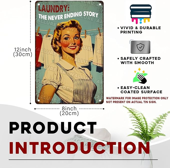 Laundry Room Vintage Sign Laundry The Never Ending Story Metal Sign Retro Woman Poster Funny Vintage Decor 8x12inch