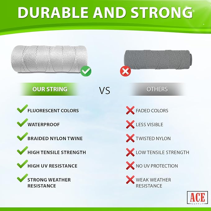White Mason Line String Line - 36 Roll Pack - #18 Braided Nylon String - 1000 Ft Length Per Roll - Nylon Twine for Gardening Or Masonry Tools - Perfect Construction String for A String Level