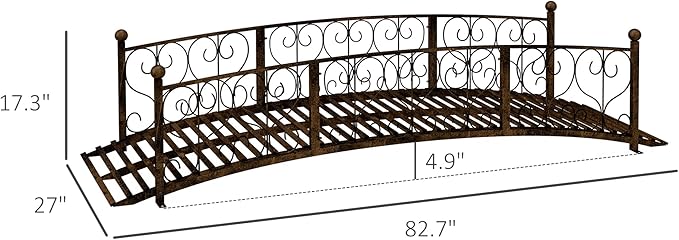 Outsunny 7' Metal Arch Garden Bridge with Safety Siderails, Decorative Arc Footbridge with Delicate Scrollwork S Motifs for Backyard Creek, Stream, Fish Pond, Bronze