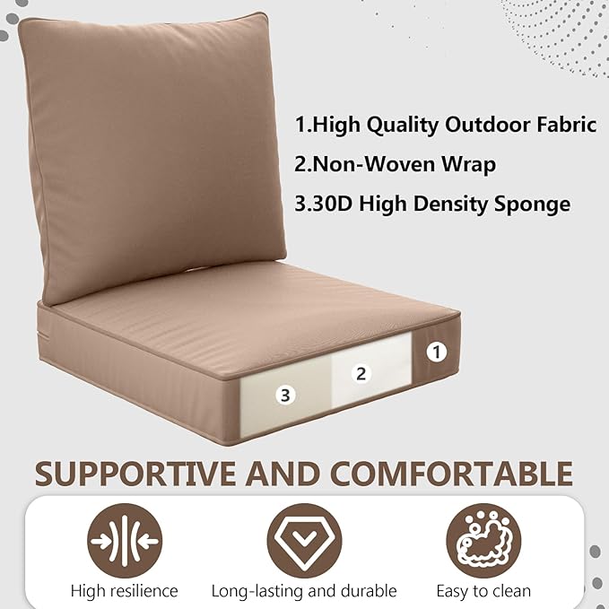24" x 24" x 6" Outdoor Deep Seat Cushions Set - 4 Set Waterproof & Fade Resistant Patio Furniture Replacement Cushions, Non-Slip Outdoor Cushions Fit Loveseats, Couches, Chairs, and Sofas.