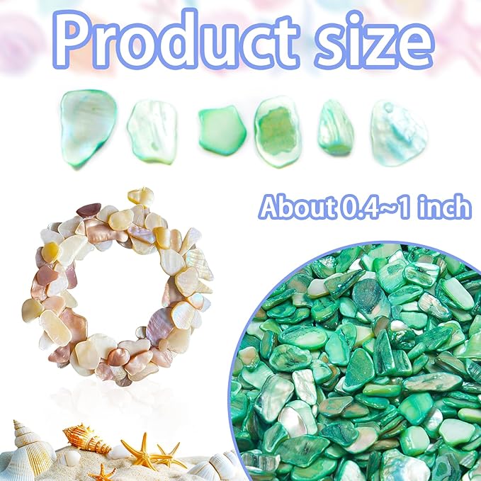 Natural Crushed Shells Chips, 14.5 oz Green Mosaic Sea Shell Fragments for Crafts, Small Crushed Shells Bulk Sea Shells for Vase Fillers, Wedding Party, Succulent Plants, Wall Art