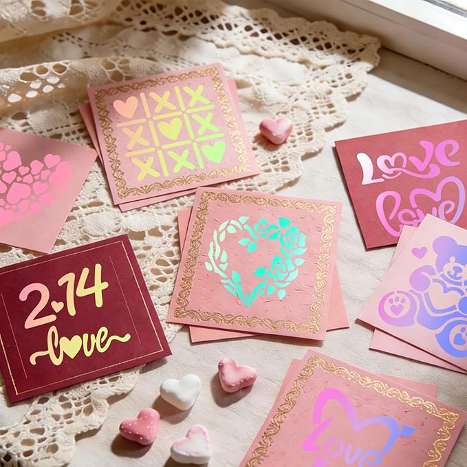 72 PCS 3x3 Inch Valentine‘s Day Stencils for Painting - Love red HeartKiss red RoseCupid's Arrow Reusable Valentine's Painting Templates on Wood, Glass, Fabric, Window Door Decor DIY Decoration