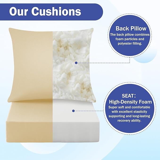 Outdoor Seat Cushion Set, Waterproof & Fade Resistant Patio Chair Cushions, Outdoors Cushion for Patio Furniture, 24 x 24 x 4 Inch, Outdoor Couch Cushions with Handle and Ties, Light Khaki