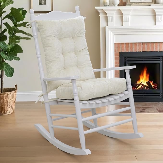 mudilun Rocking Chair Cushion Set - Non-Slip Tufted Rocking Chair Cushions with Ties Soft Indoor/Outdoor Wooden Rocking Chair Seat Pad for Porch Garden Cafe & Nursing
