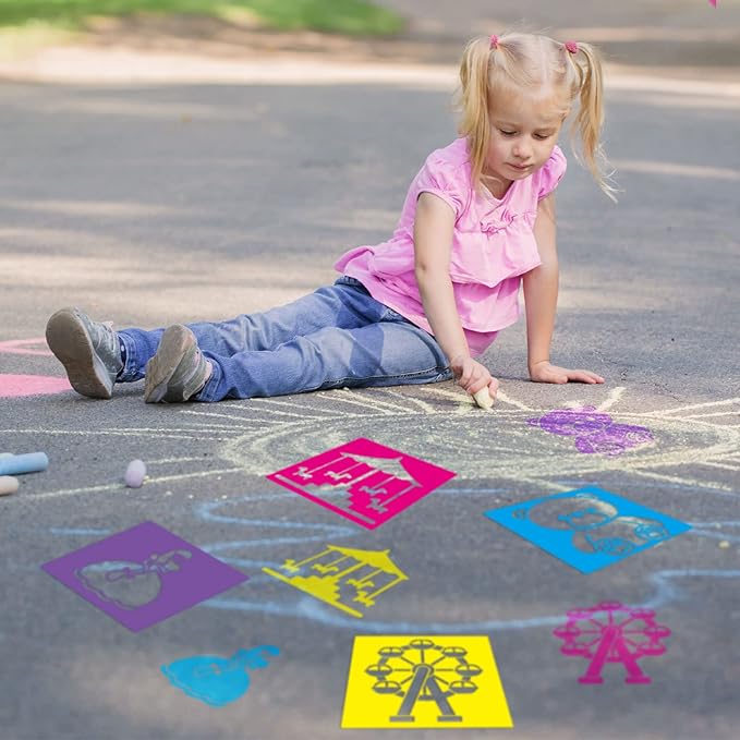 Epakh 24 Pieces Stencils for Kids 8 Inches Drawing Stencils Chalk Template Large Washable Geometric and Garden Themed Primary Shape Template for Kids Toddlers Preschooler(Girl Style)