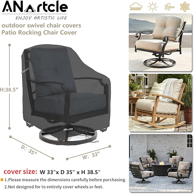 Patio Chair Covers,600D Waterproof Heavy Duty Outdoor Lawn Patio Furniture Covers,Patio Swivel Chair Covers for Outdoor Furniture,(32W x 35D x 36H inches) Black