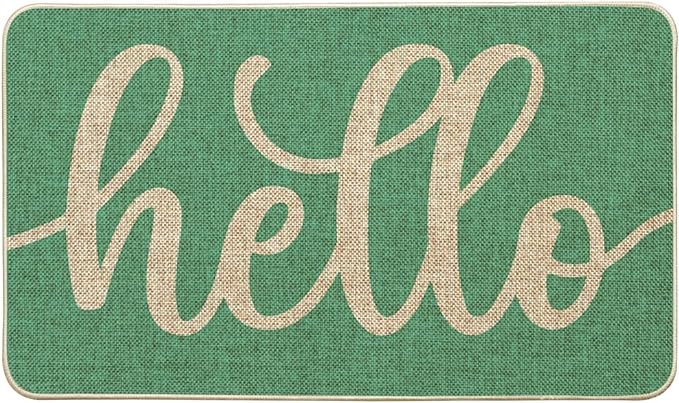 Artoid Mode Aqua Turquoise Hello Summer Doormat, Spring Home Decor Low-Profile Switch Rug Door Mat Floor Mat for Indoor Outdoor 17x29 Inch