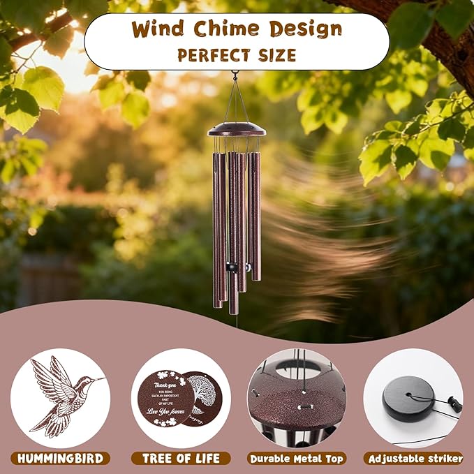 Hummingbird wind chime,37 inches, suitable for garden, patio and courtyard decoration, as a gift for bereaved, consoling, mourning and commemoration, given to loved ones who have lost their loved ones