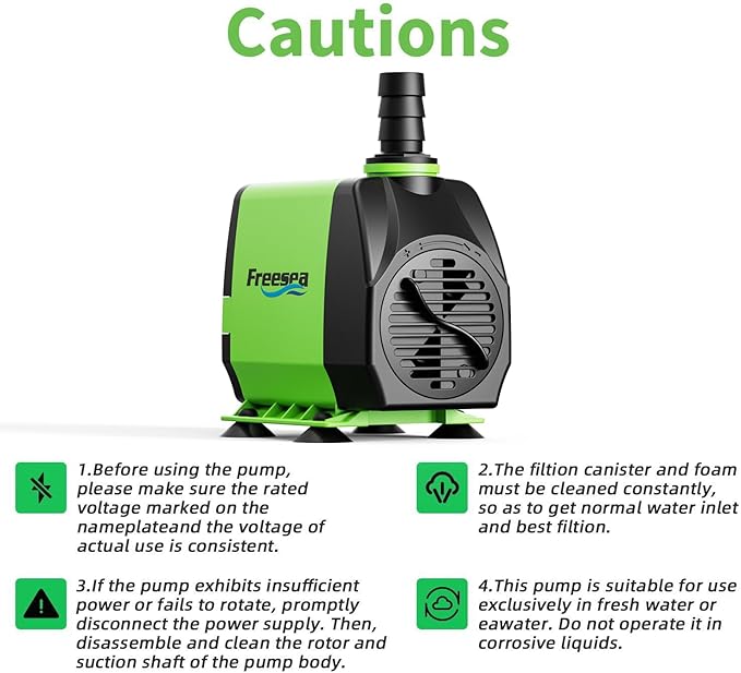 FREESEA Fountain Submersible Water Pump: 800GPH 45W Adjustable Small Pond Pump with 5ft Tubing Hose and 3 Nozzles 10ft High Lift for Outdoor | Hydroponics | Waterfall | Aquarium | Fish tank
