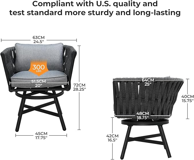 Grand patio 7-Piece Outdoor Dining Set for 6, Patio Dining Furniture Set for 6 Swivel Rope Wicker Chairs & 1 Extendable Rectangular Dining Table, Dark Grey