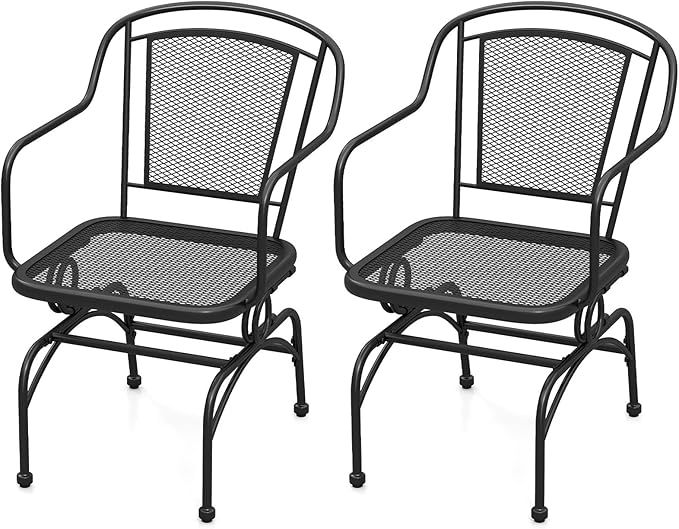 Tangkula Outdoor Rocking Chair Set of 2, Patio Rocker Chairs with Steady Rocking Function, Outdoor Dining Chairs with Metal Mesh Backrest & Seat, Armrest, Adjustable Foot Pads for Yard, Deck, Balcony