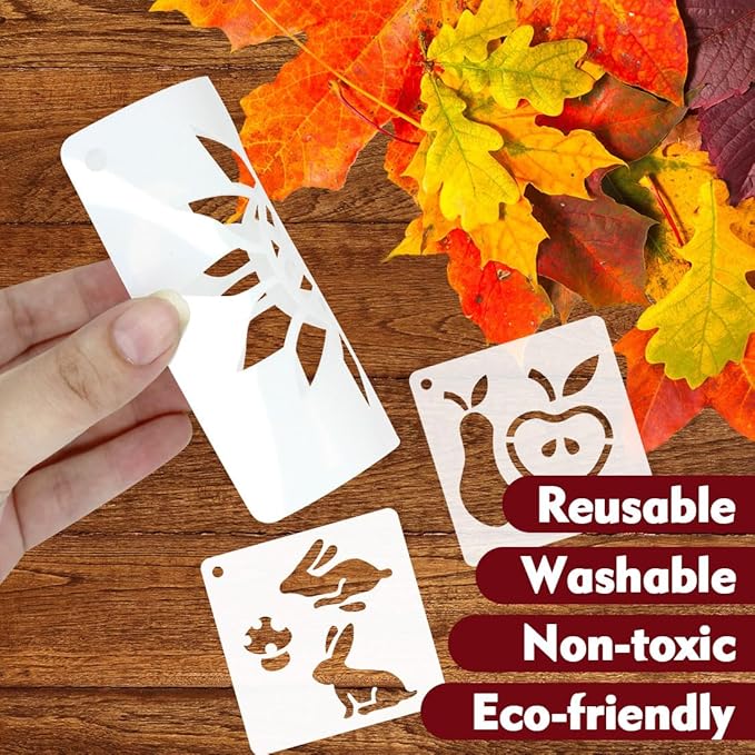 50 PCS Fall Painting Stencils Reusable Fall Stencils for Painting on Wood Rocks Canvas Fabric Glass Pottery 4x4 Inch
