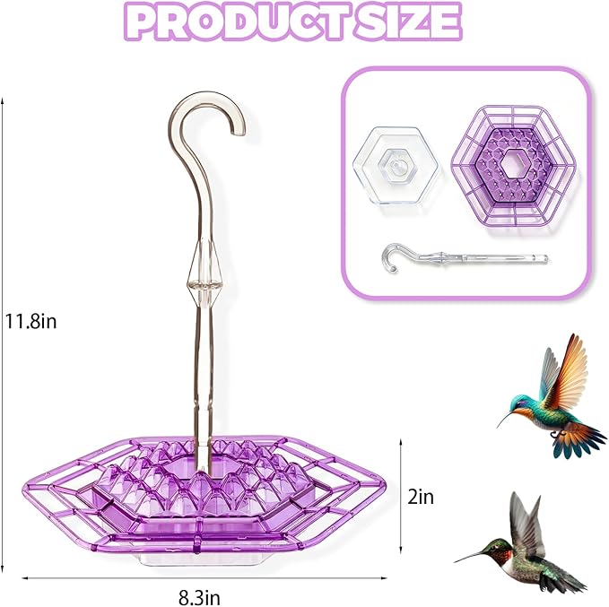 Hummingbird Feeders for Outdoors Hanging with 30 Feeding Ports Saucer Humming Bird Feeder Bee-Proof Leak-Proof No Drip, Easy to Clean and Refill (Purple)