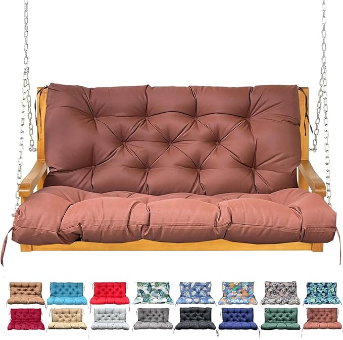Porch Swing Cushion with Backrest,Waterproof Bench Cushion for Outdoor Furniture,2-3 Seater Replacement Thickened Swing Cushion with Ties,Patio,Outdoor,Backyard and Garden (Coffee,40x40)