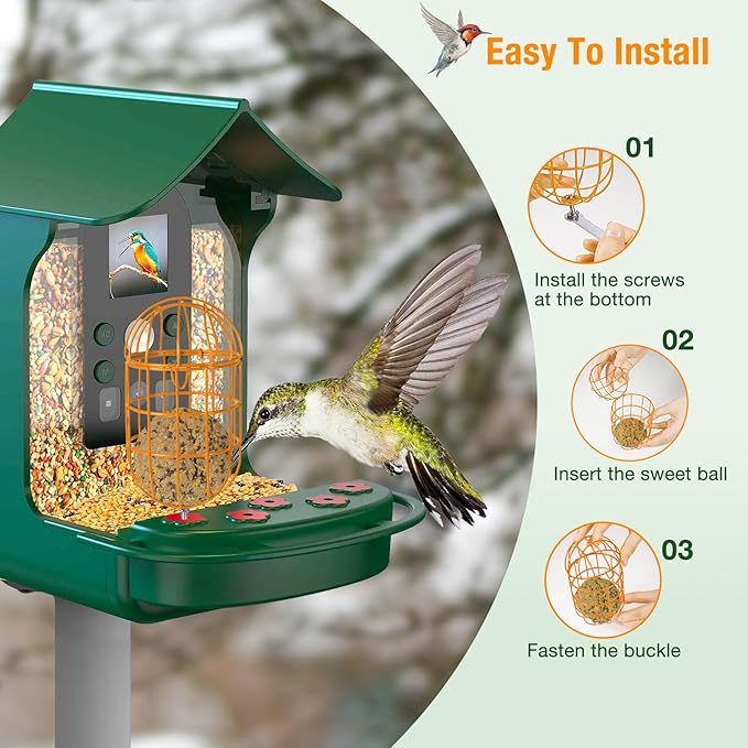 Metal Suet Ball Holder for Bird - Compatible with Most Outdoor Smart Feeders - Oval-Shaped Suet Ball Holder for Outdoors Bird Feeder Accessories with 5mm Screw (Orange)