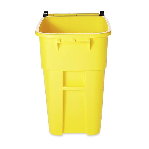 Rubbermaid Commercial Products BRUTE Rollout Heavy-Duty Wheeled Trash/Garbage Can, 50-Gallon, Yellow, for Restaurants/Hospitals/Offices/Warehouses/Garage, Pack of 2