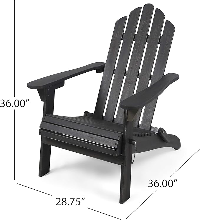 Christopher Knight Home Cara Outdoor Foldable Acacia Wood Adirondack Chair, Dark Gray Finish
