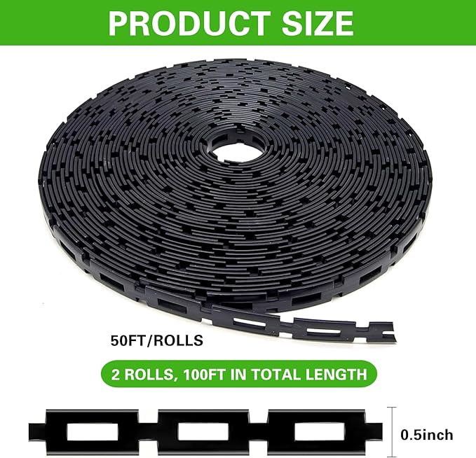 100 FT Chain Lock Tree Tie, 1/2 Inch Wide Adjustable Tree Support Straps for Staking, Outdoor Plant Garden Ties, Flexible & Reusable Plastic Ties for Cable, Leaning Tree Garden Accessories
