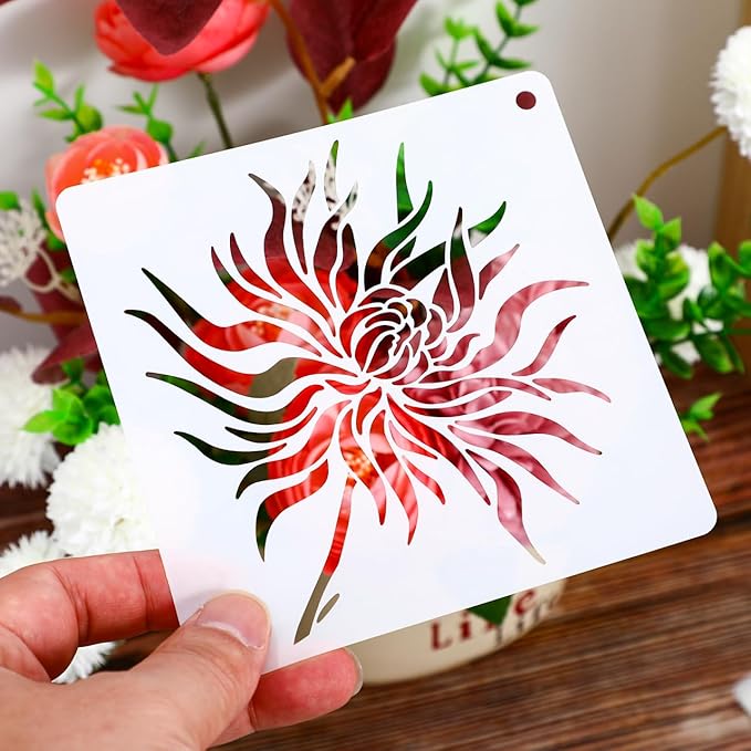 36sheet Flower Stencil Templates for Wood: Sunflowers, Butterflies, Birds, Leaves - Reusable 5 x 5 Inch Plastic Stencils
