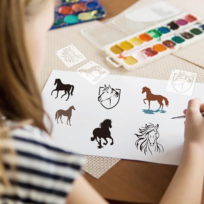 Small Stencils for Painting on Wood Burning Reusable, 3 Inch Reusable Stencil for Craft Ornament Paint Template Stencils for Wall Card Rock Wood Signs Coasters Canvas Home Decor (Horse)