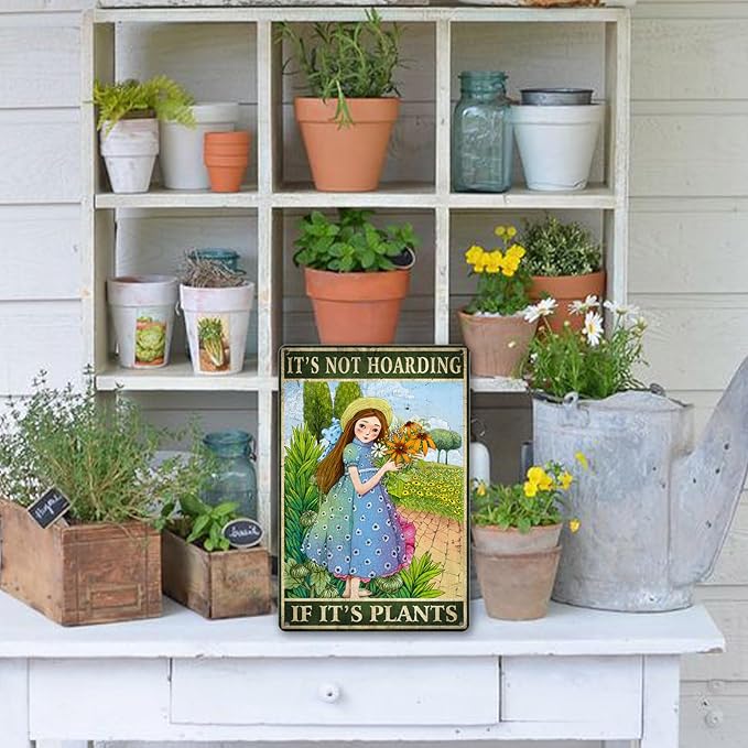 Garden Tin Sign Vintage Plants Wall Poster It's Not Hoarding If It's Plants Sign Fairycore Room Decor Metal Garden Wall Art Plant Posters For Room Aesthetic Gardening Signs 8x12 Inch
