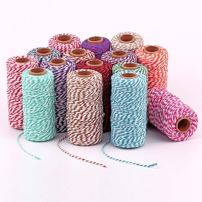 Cotton Twine String Bakers Rope: 2 Roll Twines for Crafts Gift Wrapping - 656 Feet Black White Twine for Kitchen Cooking