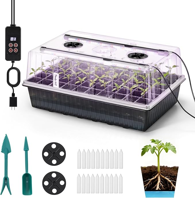 Seed Starter Tray with Grow Light - 60 Cells Self-Watering Seed Starter Kit with 24/7 LED Grow Light, 4’’ Humidity Dome for Herbs, Indoor Plant Germination (1)