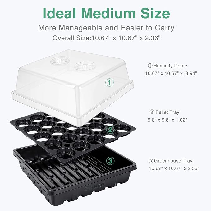 SOLIGT [Thick Plastic] 4 Set Strong Seed Starter Tray with 4" Humidity Dome and Pellet Holder for 100 Jiffy 30mm, 36mm & 42mm Peat Pellets, Seed Starting, Germinating Propagating, Pellet Not Included
