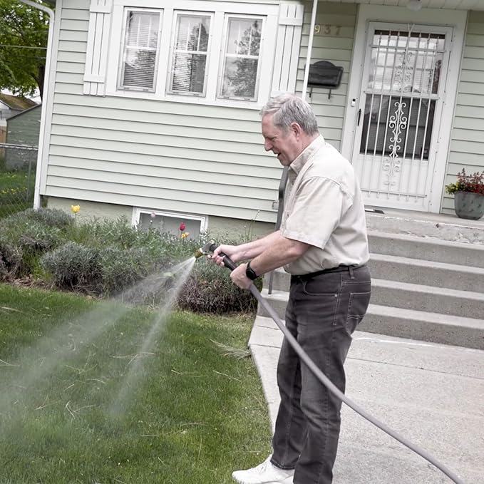 YOTOO Garden Hose 50FT, Lightweight, Durable, Flexible, Non-Expanding, Kink-Free Water Hose with Solid Brass Fittings for Outdoor, Watering flants and flowers, Car Wash, Gray
