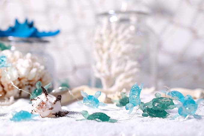 Blue Sea Turtle String Lights Battery Powered Summer Beach Decor with Remote Acrylic Sea Turtle Decor for Bathroom Shower Curtain