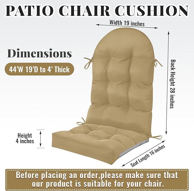 Geelin 4 Pcs Adirondack Chair Cushion High Back Patio Rocking Chair Cushion 44 x 19 x 4 Inch Tufted Weather Resistant Fade Resistant Seat for Patio Rocking Seat (Brown)