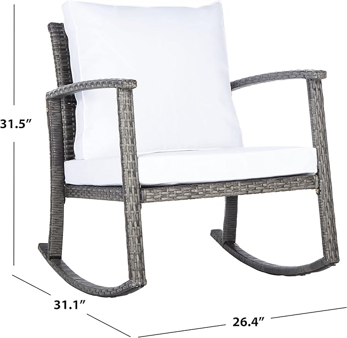 SAFAVIEH Outdoor Collection Daire Woven Grey Brown/White Cushion Rocking Chair for Patio Porch Backyard Sunroom